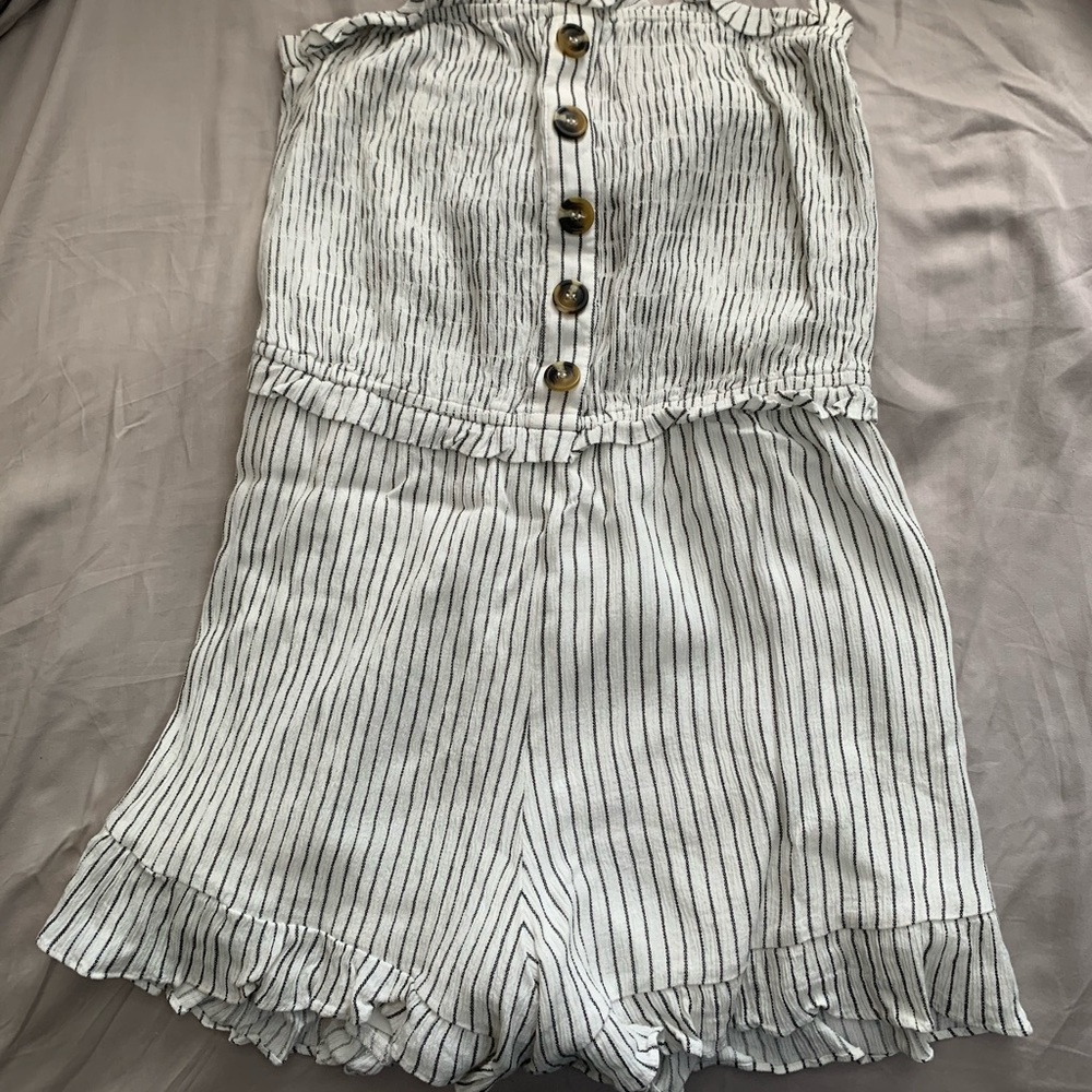 Striped Romper with Button Detailing